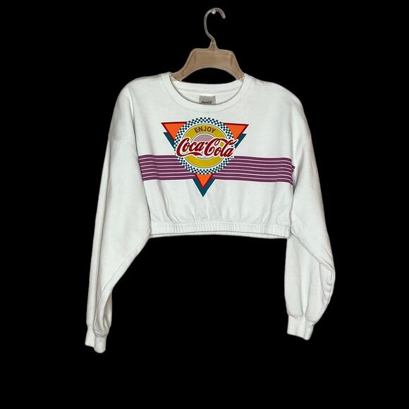 Coca Cola Crop top Sweatshirt Pullover Print Out Logo Crewneck Sweatshirt sz M - Picture 1 of 9